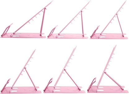 Honagu Book Stand Metal Desk Book Holder, Book Holders for Reading Hands Free, Adjustable Cookbook Documents Holder, Portable Bookstand for Music Books, Textbook, Recipe, Tablet, Ipad (Light Pink)