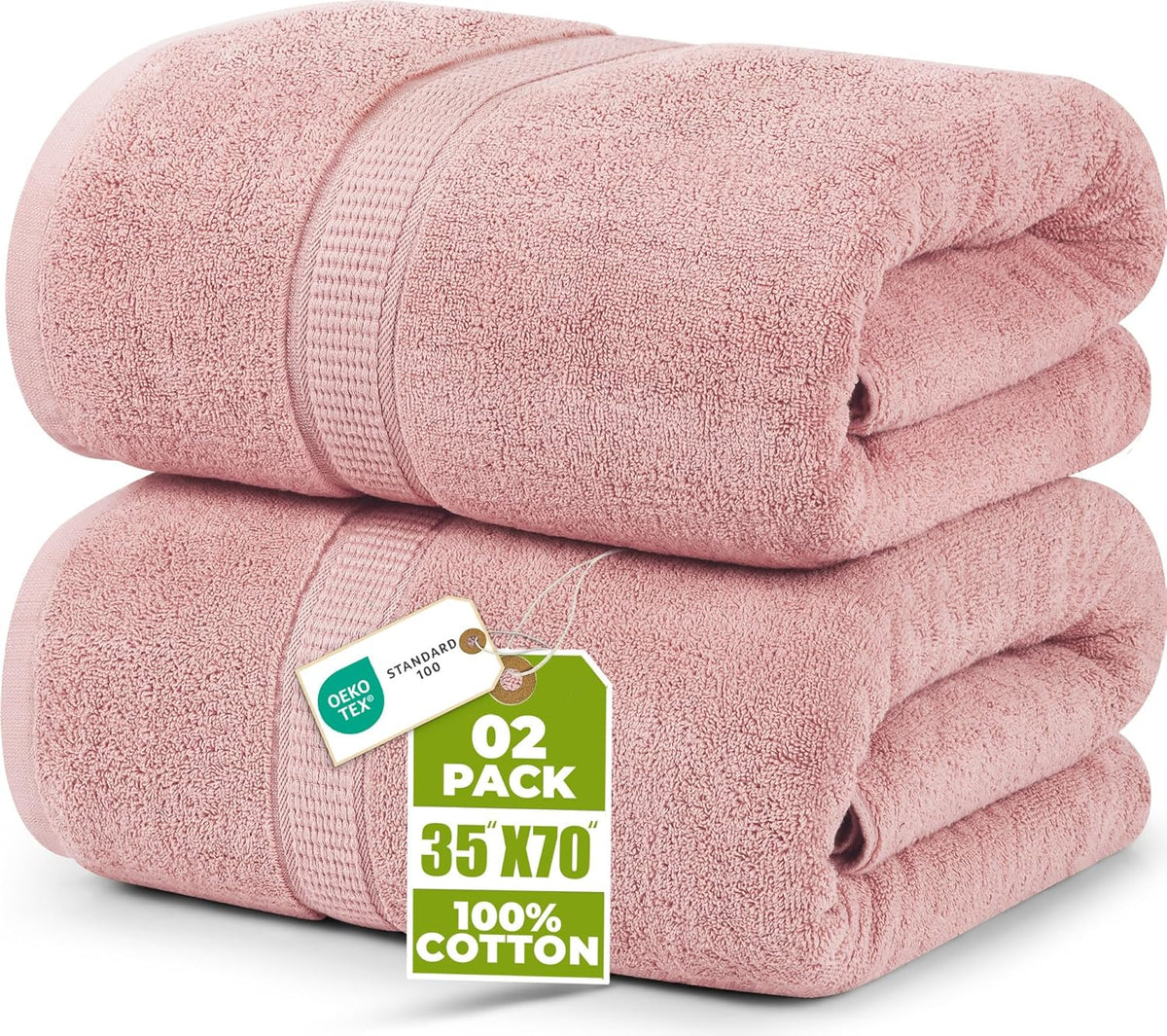 Jumbo Bath Sheets, 2 Pack, 35x70 in, 600 GSM Cotton, Dusty Pink