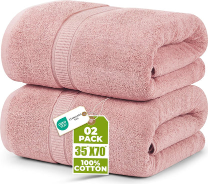 Jumbo Bath Sheets, 2 Pack, 35x70 in, 600 GSM Cotton, Dusty Pink