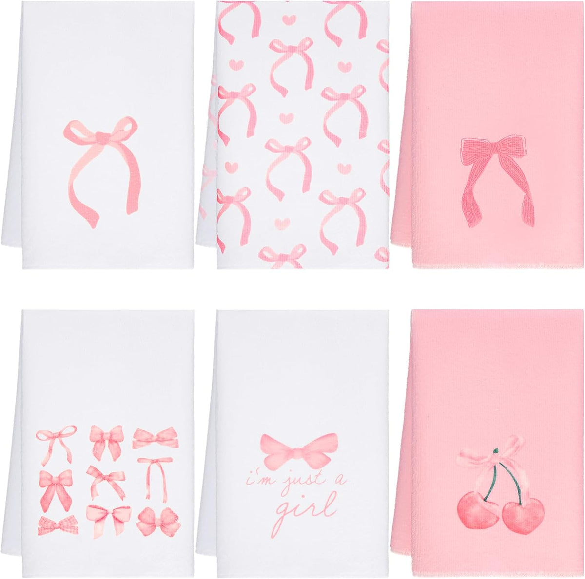 6 Pcs Coquette Kitchen Towels Microfiber Pink Bow Towels