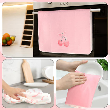 6 Pcs Coquette Kitchen Towels Microfiber Pink Bow Towels