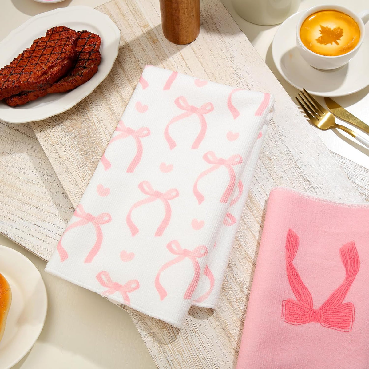 6 Pcs Coquette Kitchen Towels Microfiber Pink Bow Towels