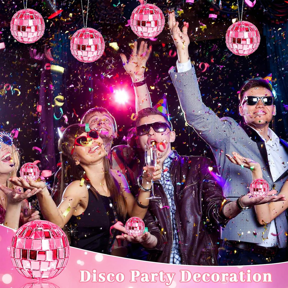 Pink Disco Ball 24 Pcs Hanging Mirror Disco Balls Pink Mini Disco Balls Ornaments Reflective Mirror Ball Cake Decoration with Rope Christmas Tree Wedding Dance Music Festivals Decor