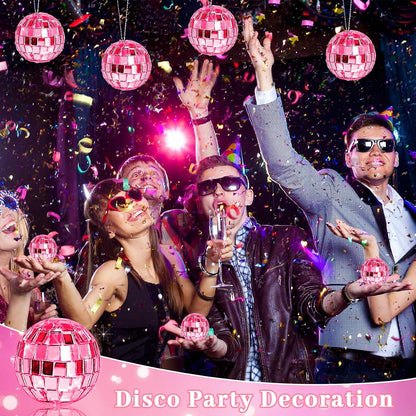 Pink Disco Ball 24 Pcs Hanging Mirror Disco Balls Pink Mini Disco Balls Ornaments Reflective Mirror Ball Cake Decoration with Rope Christmas Tree Wedding Dance Music Festivals Decor