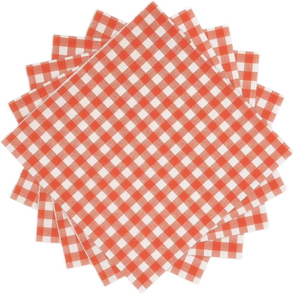 Ottin 100-Pack Disposable Orange Christmas Gingham Paper Napkins - 5x5 Inch Checkered Cocktail Napkins for Weddings, New Year, Parties, Picnics, Birthdays, BBQ, and Farm Themed Events (Bulk)