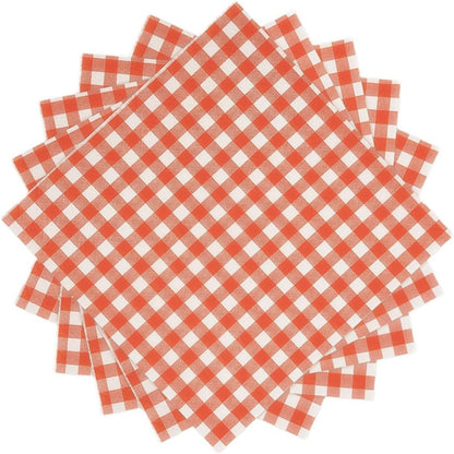 Ottin 100-Pack Disposable Orange Christmas Gingham Paper Napkins - 5x5 Inch Checkered Cocktail Napkins for Weddings, New Year, Parties, Picnics, Birthdays, BBQ, and Farm Themed Events (Bulk)