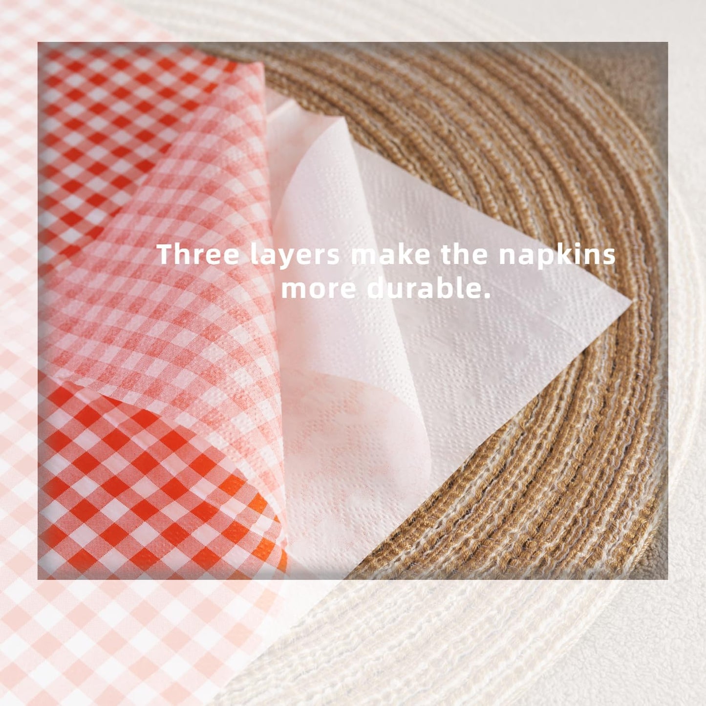 Ottin 100-Pack Disposable Orange Christmas Gingham Paper Napkins - 5x5 Inch Checkered Cocktail Napkins for Weddings, New Year, Parties, Picnics, Birthdays, BBQ, and Farm Themed Events (Bulk)