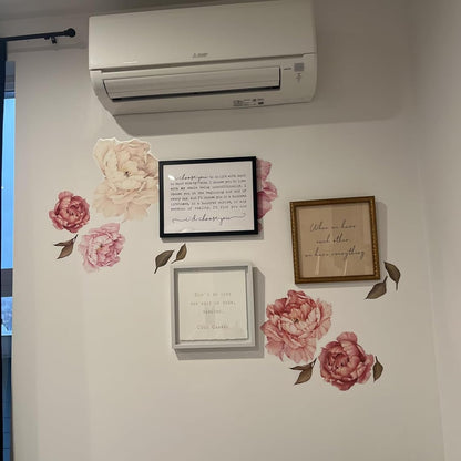 Large Floral Wall Sticker Set,Peonies Wall Decals,Pink White Flowers for Living Room Nursery Dining Space