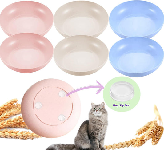 6-Pack Cat Food Bowl with Non-Slip Feet, Whisker Fatigue Cat Dishes for Food, Plastic Cats Bowls Set for Multi-Cats Homes, 5.5" Wide Shallow Relief Kitten Bowls BPA-Free, Dishwasher Safe