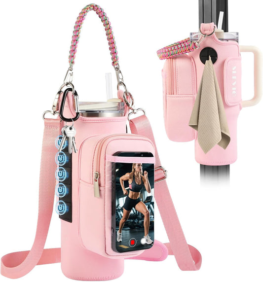 Magnetic Gym Bag for Men Women, Water Bottle Carrier Holder with Strap for Stanley, Small Bag Accessories pouch with N52