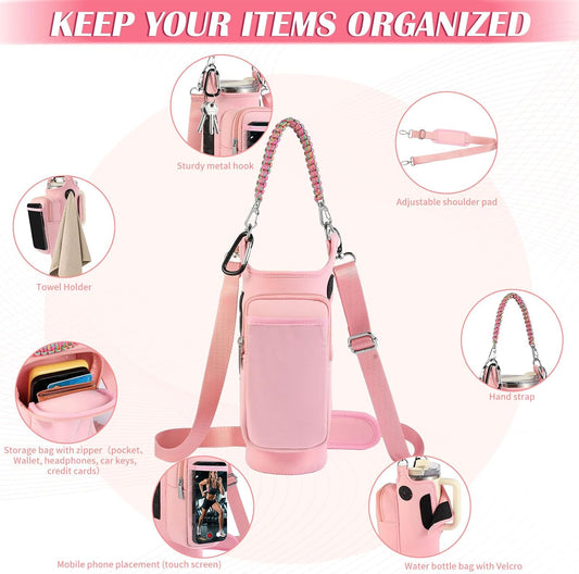 Magnetic Gym Bag for Men Women, Water Bottle Carrier Holder with Strap for Stanley, Small Bag Accessories pouch with N52