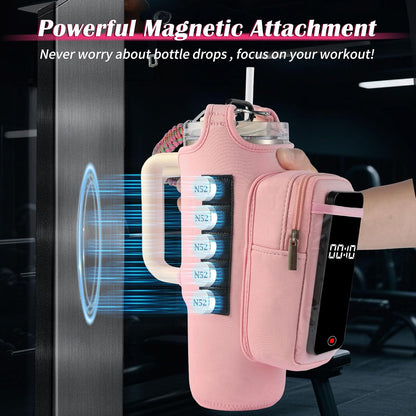 Magnetic Gym Bag for Men Women, Water Bottle Carrier Holder with Strap for Stanley, Small Bag Accessories pouch with N52