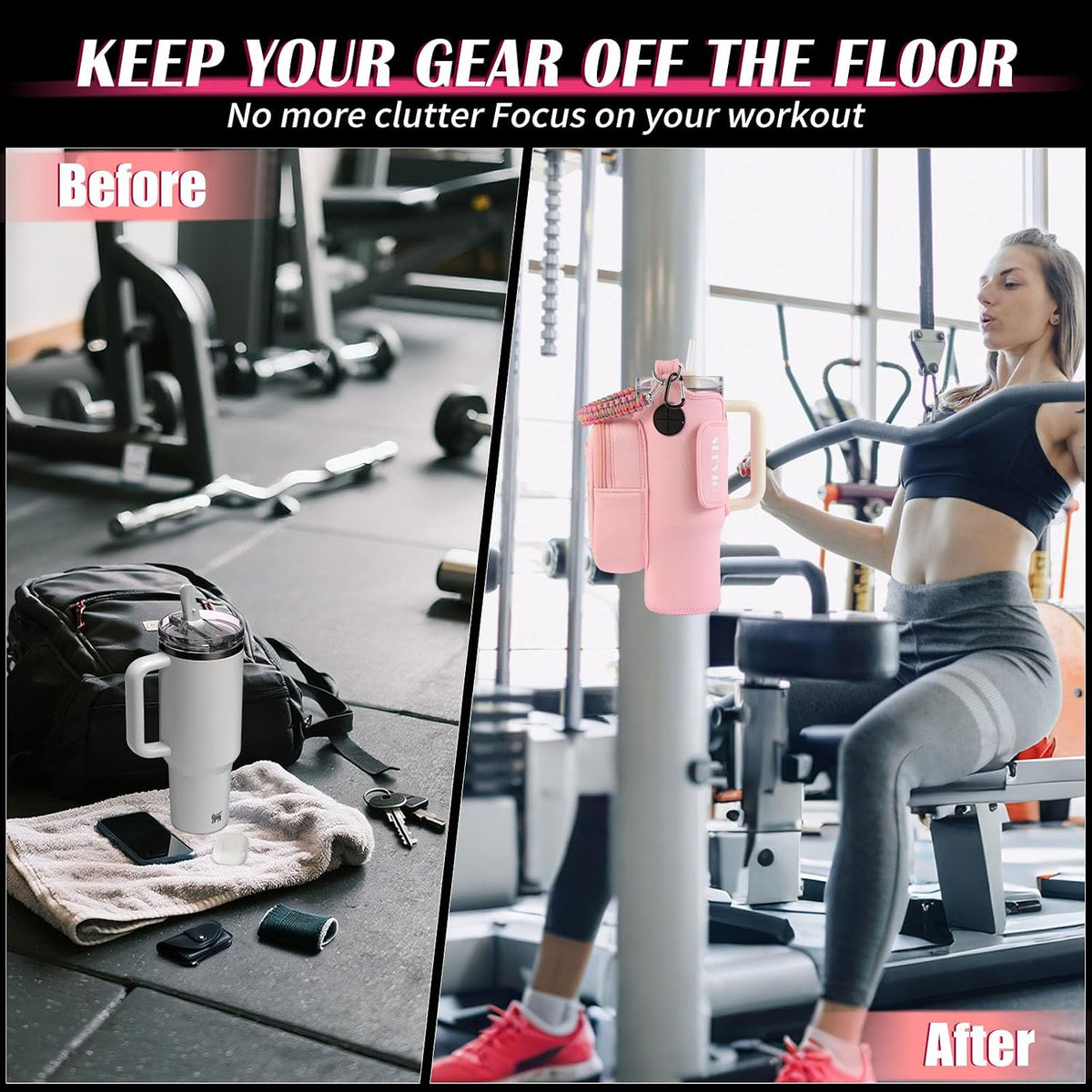 Magnetic Gym Bag for Men Women, Water Bottle Carrier Holder with Strap for Stanley, Small Bag Accessories pouch with N52