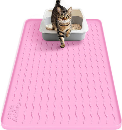 Cat Litter Mat, 34"x22" Waterproof Silicone Pad, Pink