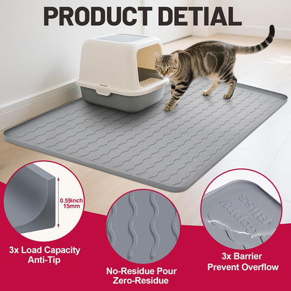 Cat Litter Mat, 34"x22" Waterproof Silicone Pad, Pink