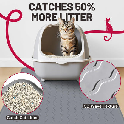 Cat Litter Mat, 34"x22" Waterproof Silicone Pad, Pink