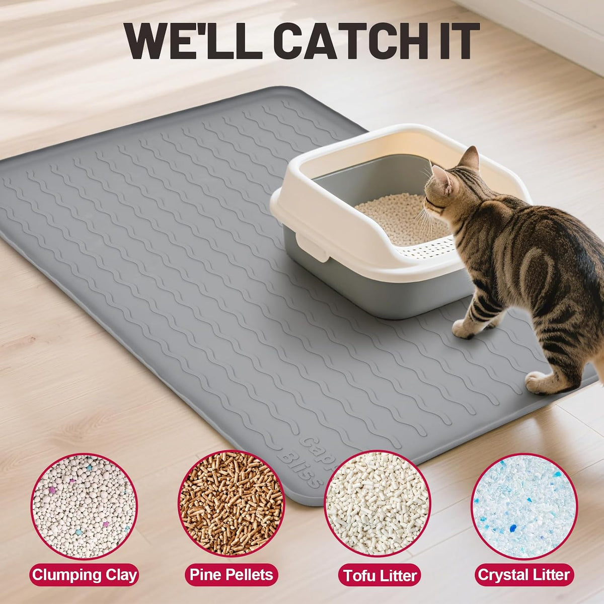 Cat Litter Mat, 34"x22" Waterproof Silicone Pad, Pink