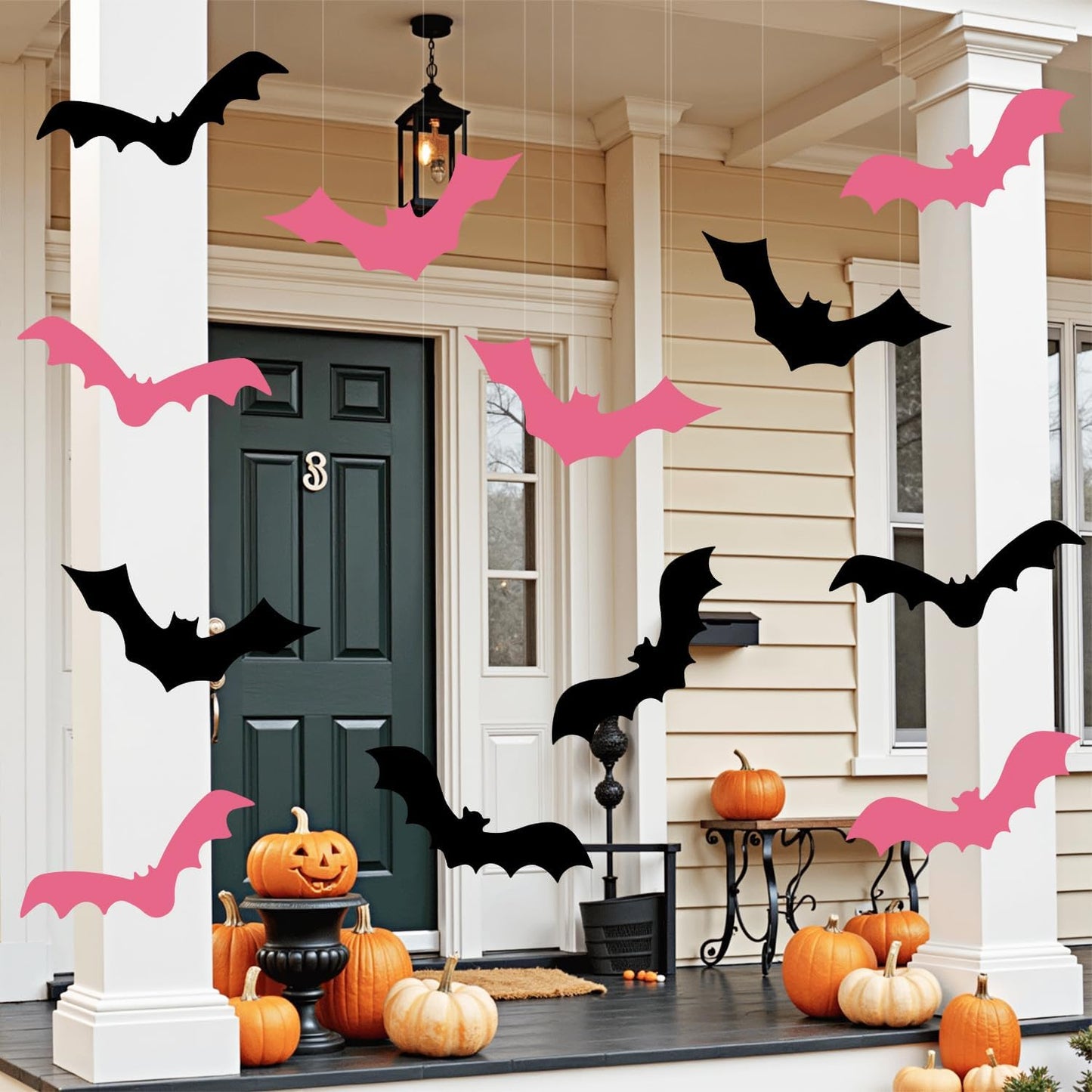 12 Pink Black Halloween Bats Decor Decoration Outdoor Indoor for Porch Yard