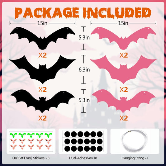 12 Pink Black Halloween Bats Decor Decoration Outdoor Indoor for Porch Yard