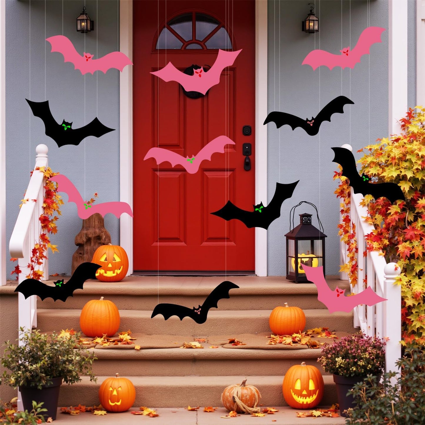 12 Pink Black Halloween Bats Decor Decoration Outdoor Indoor for Porch Yard