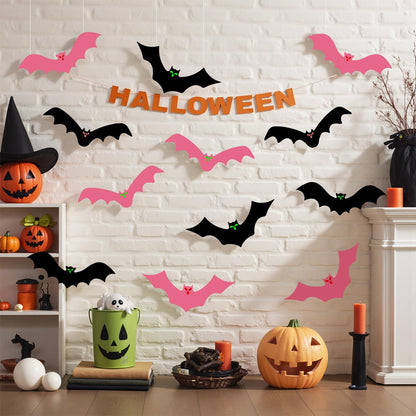 12 Pink Black Halloween Bats Decor Decoration Outdoor Indoor for Porch Yard