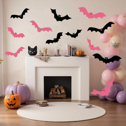 12 Pink Black Halloween Bats Decor Decoration Outdoor Indoor for Porch Yard