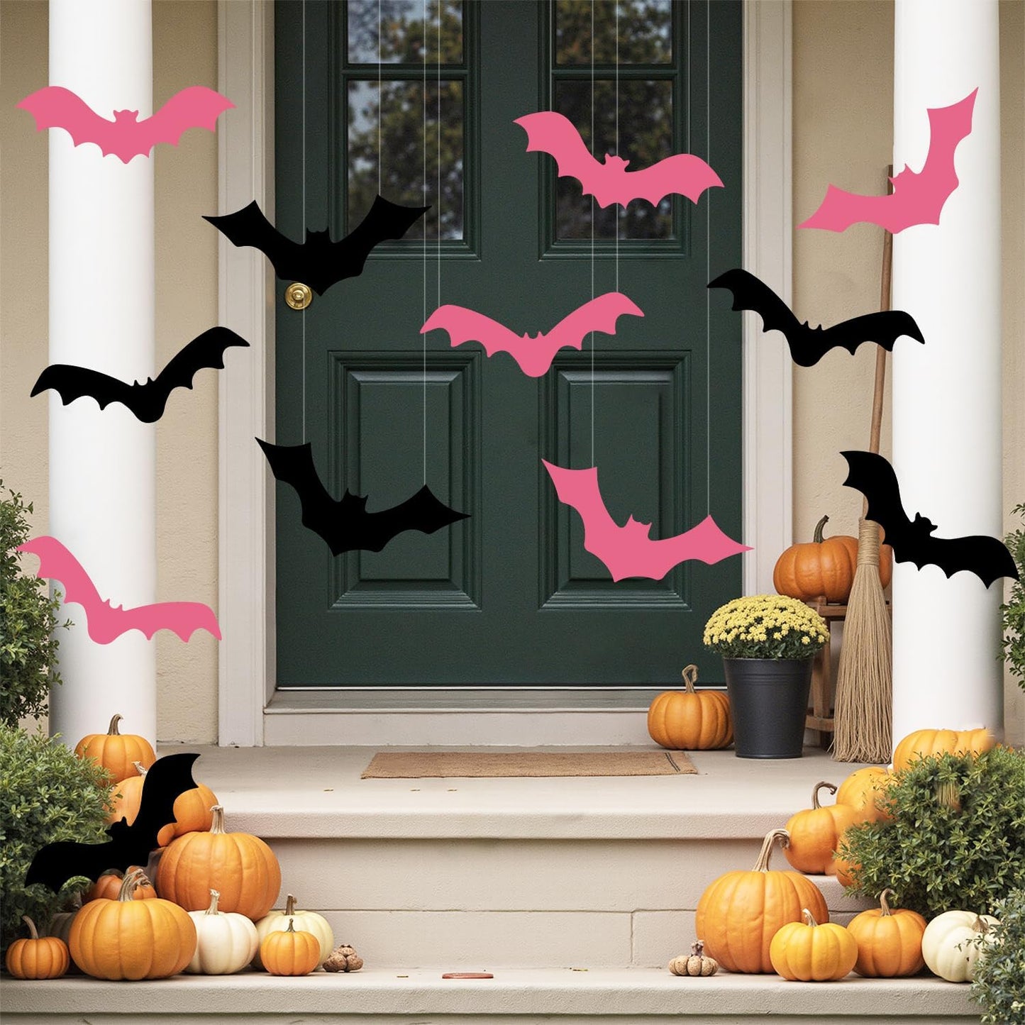 12 Pink Black Halloween Bats Decor Decoration Outdoor Indoor for Porch Yard