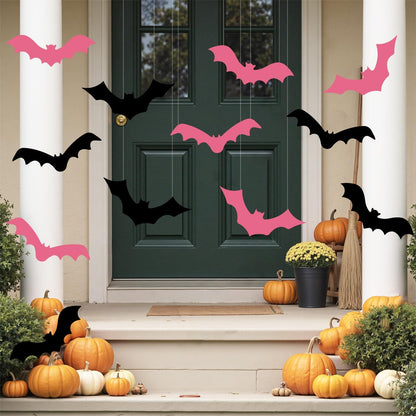 12 Pink Black Halloween Bats Decor Decoration Outdoor Indoor for Porch Yard