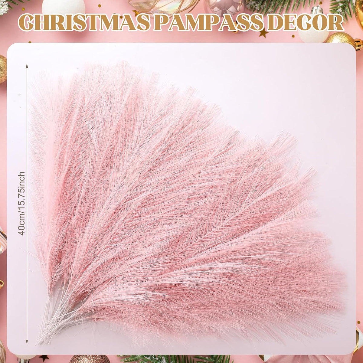 Cinnvoice 50 Pcs Christmas Pampas Grass Faux Boho Tree Topper Decor, Pink