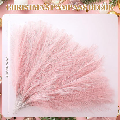 Cinnvoice 50 Pcs Christmas Pampas Grass Faux Boho Tree Topper Decor, Pink