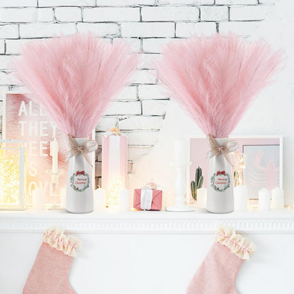 Cinnvoice 50 Pcs Christmas Pampas Grass Faux Boho Tree Topper Decor, Pink