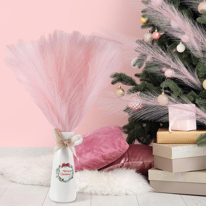 Cinnvoice 50 Pcs Christmas Pampas Grass Faux Boho Tree Topper Decor, Pink