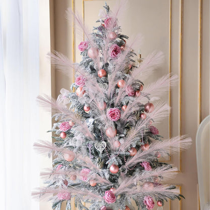 Cinnvoice 50 Pcs Christmas Pampas Grass Faux Boho Tree Topper Decor, Pink