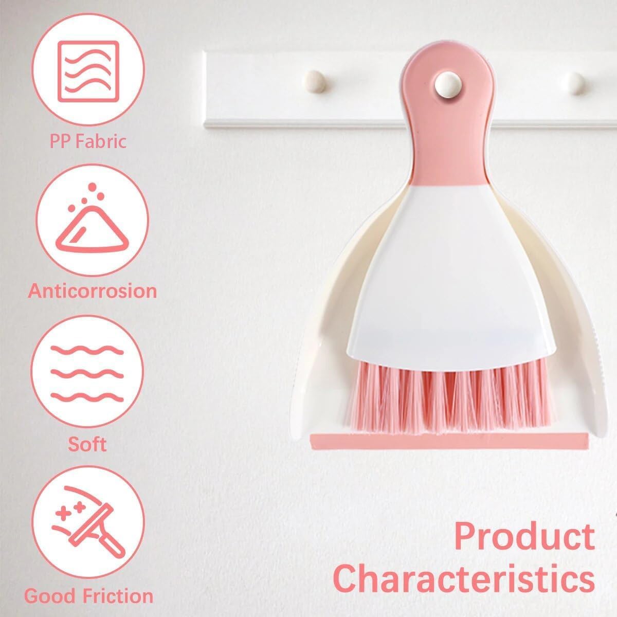 Small Hand Dust Pan and Brush - Small Broom and Dustpan Set, Mini Broom and Dustpan, Compact Dustpans and Brush for Home Cleaning, Sofa, Desk, Guinea Pig Cage, Cat Litter, etc. (Pink)