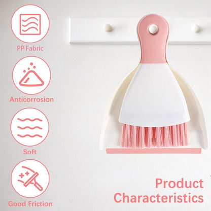 Small Hand Dust Pan and Brush - Small Broom and Dustpan Set, Mini Broom and Dustpan, Compact Dustpans and Brush for Home Cleaning, Sofa, Desk, Guinea Pig Cage, Cat Litter, etc. (Pink)