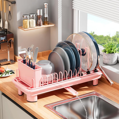 Small Dish Drying Rack, Stainless Steel with Drain Board & Utensil Holder