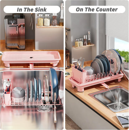 Small Dish Drying Rack, Stainless Steel with Drain Board & Utensil Holder