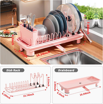 Small Dish Drying Rack, Stainless Steel with Drain Board & Utensil Holder