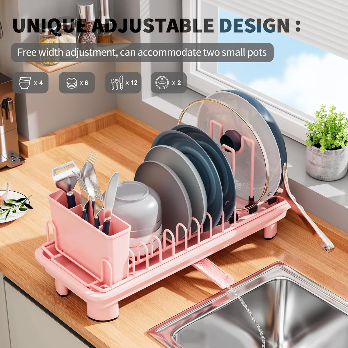 Small Dish Drying Rack, Stainless Steel with Drain Board & Utensil Holder