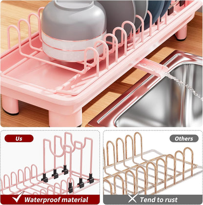 Small Dish Drying Rack, Stainless Steel with Drain Board & Utensil Holder