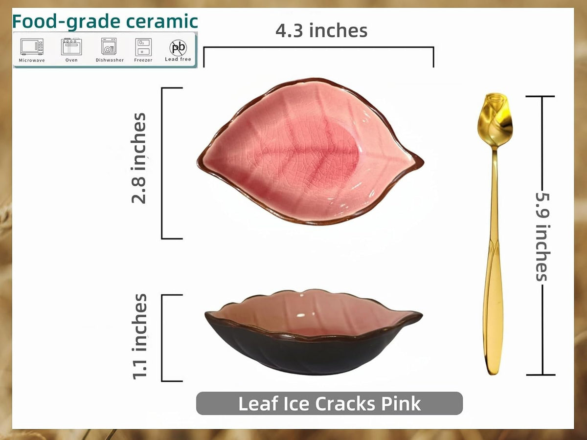 Coffee Spoon and Rest for Coffee Bar Accessories, Small Spoon Rest for Coffee Bar & Station, Tea Spoon Rest & Holder for Teaspoon Rest, 1 PC (Crackle Glaze Pink with Leaf Gold Rose Spoon)