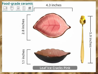 Coffee Spoon and Rest for Coffee Bar Accessories, Small Spoon Rest for Coffee Bar & Station, Tea Spoon Rest & Holder for Teaspoon Rest, 1 PC (Crackle Glaze Pink with Leaf Gold Rose Spoon)