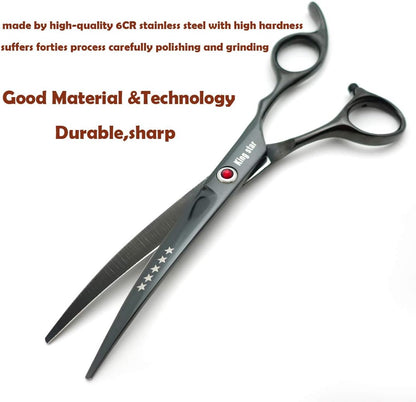 7.0in Titanium Professional dog Grooming Scissors set,Straight & Thinning & Curved scissors 4pcs set for Dog grooming (Bright black)
