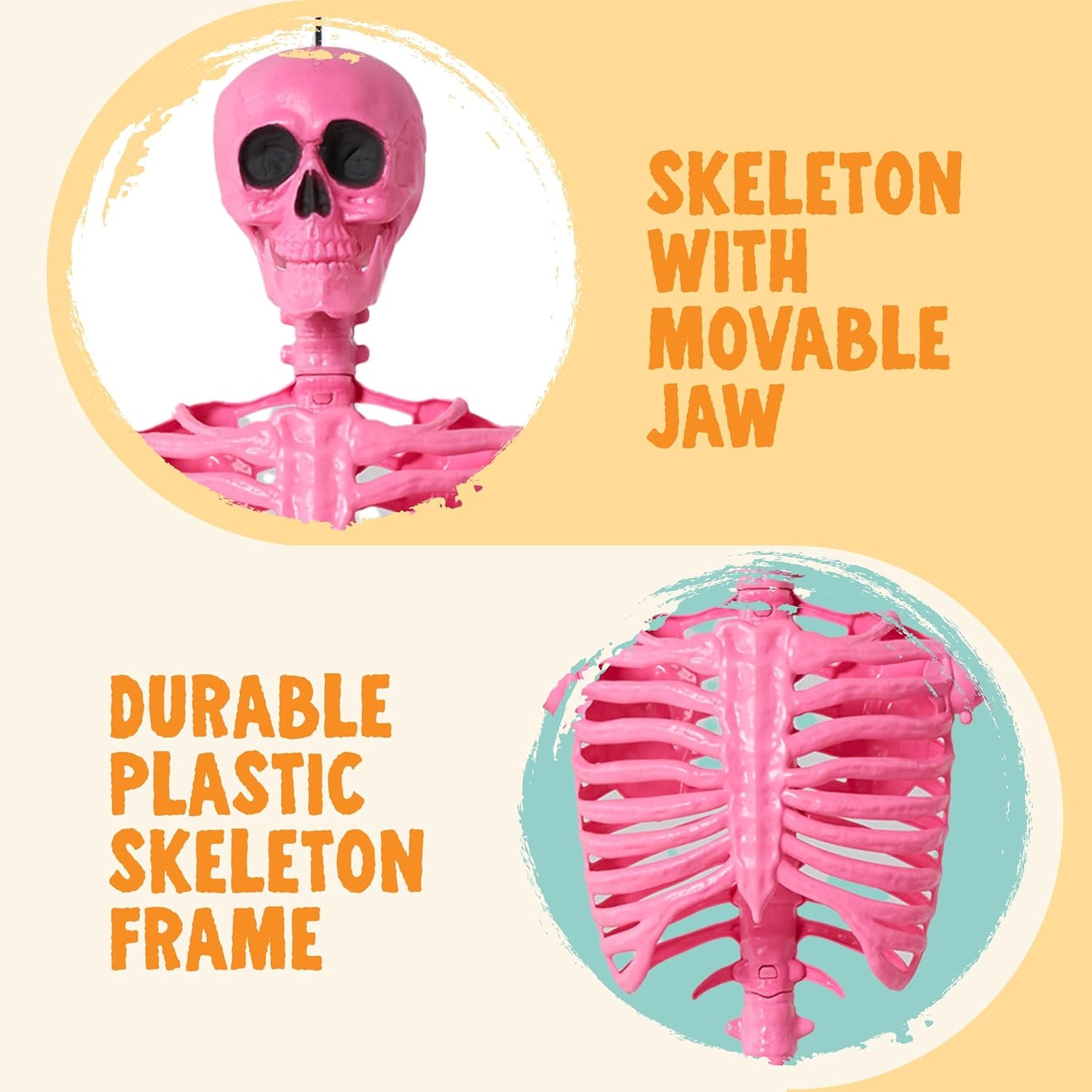 5 FT Halloween Skeleton Life Size, Stayable Posable Pink Skeleton Decor, Full Body Movable Joints Giant Skeletons for Halloween Decoration, Spooky Scary Graveyard Party, Haunted House Prop