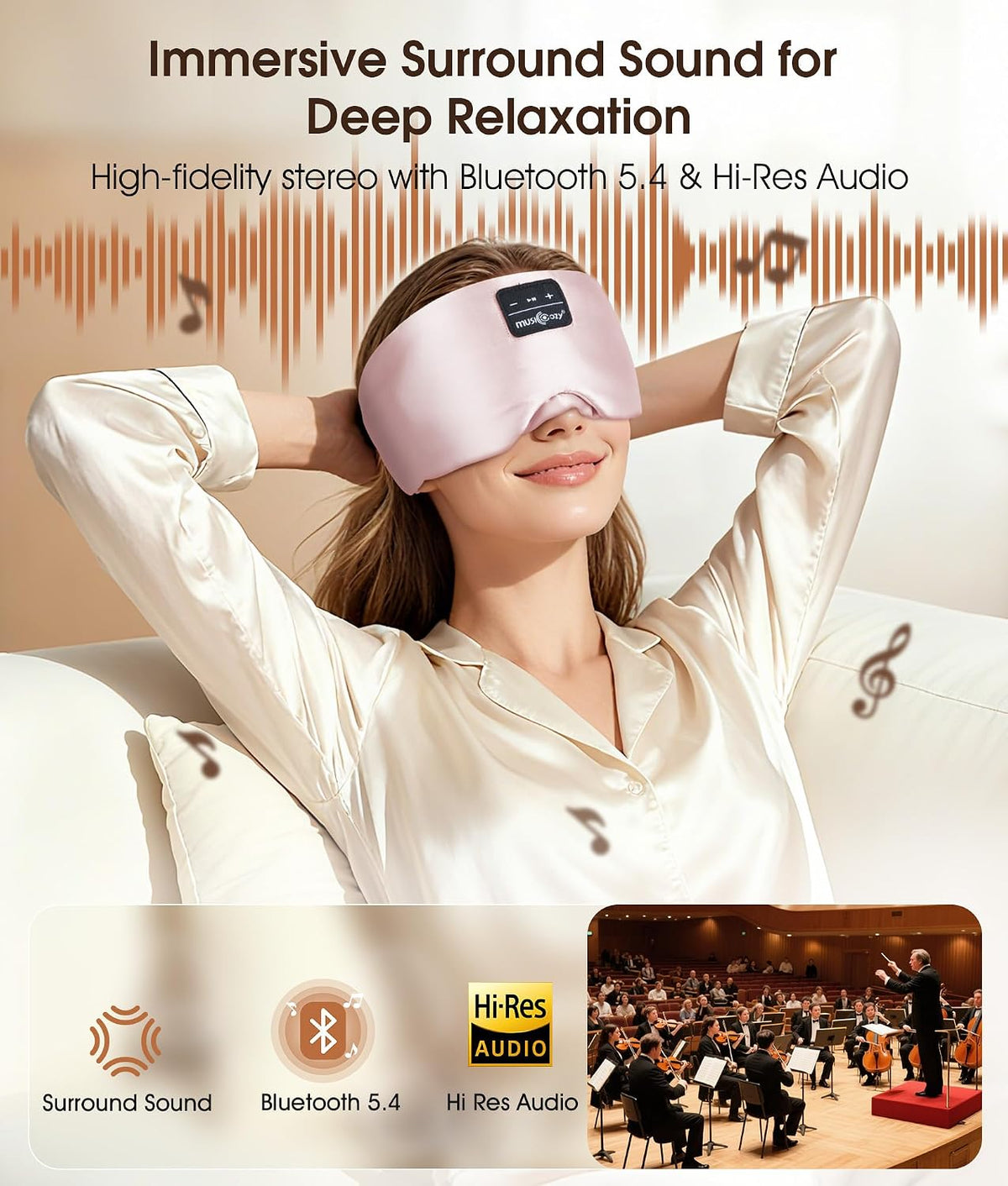 3D Mulberry Silk Bluetooth 5.4 Headphones Sleep Mask