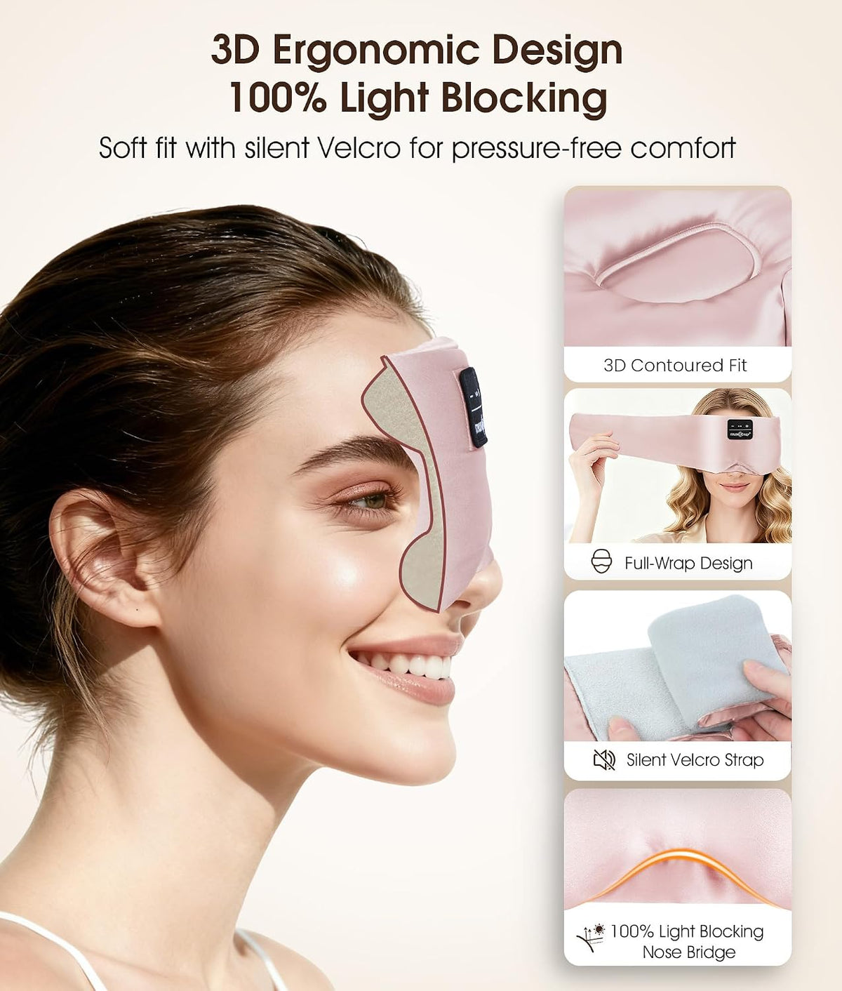 3D Mulberry Silk Bluetooth 5.4 Headphones Sleep Mask
