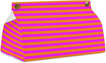 Pink and Orange Stripe Pattern Tissue Box Cover PU Leather Facial Tissue Dispenser Boxs for Office Car & Bathroom