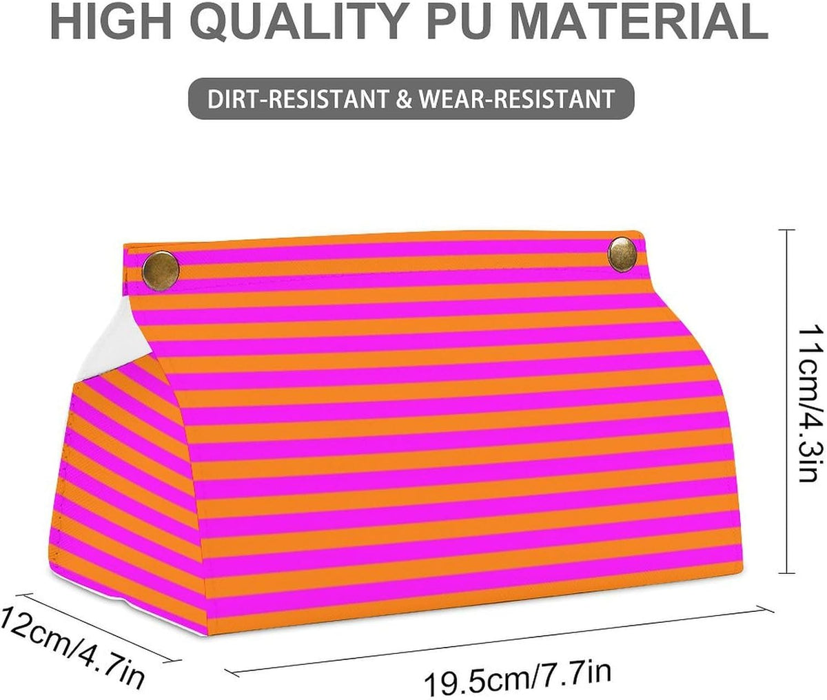 Pink and Orange Stripe Pattern Tissue Box Cover PU Leather Facial Tissue Dispenser Boxs for Office Car & Bathroom