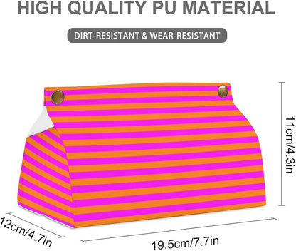 Pink and Orange Stripe Pattern Tissue Box Cover PU Leather Facial Tissue Dispenser Boxs for Office Car & Bathroom