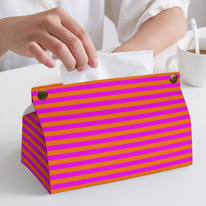 Pink and Orange Stripe Pattern Tissue Box Cover PU Leather Facial Tissue Dispenser Boxs for Office Car & Bathroom